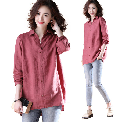 衣品乐原创大码2018春装新款中长款苎麻长袖