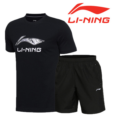 李宁短袖男套装2018春夏季新款圆领休闲半袖