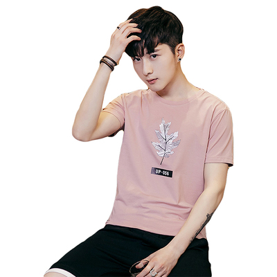 夏季2018新款印花青年男士短袖t恤圆领韩版潮