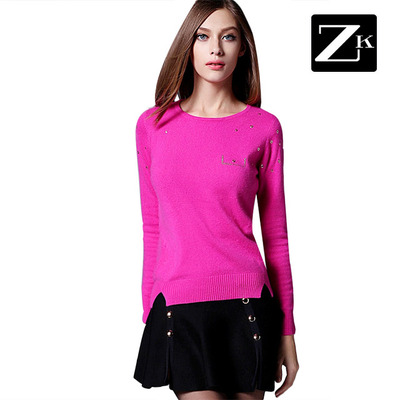 ZK女装2018秋冬中长款毛衣女款套头修身兔绒