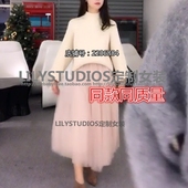 半身裙 韩版 2017秋装 chic高腰百搭网纱大摆百褶中长款 新款 林珊珊