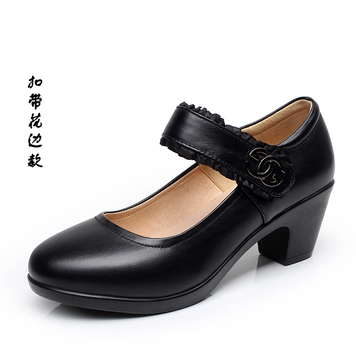 女士中跟坡跟皮鞋中老年妈妈女鞋中年单鞋真皮