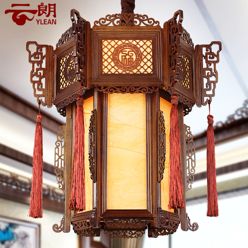 云朗中式仿古宫灯羊皮灯实木灯笼过道阳台茶楼广告工程吊灯具灯饰