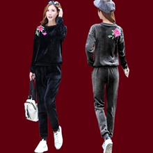 春秋装韩版女款金丝绒卫衣两件套加绒加厚套头休闲运动服套装女式