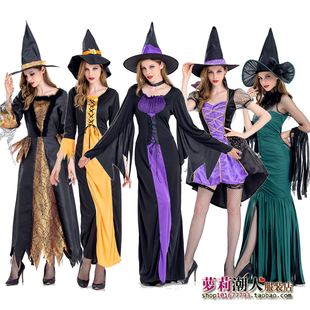 新款万圣节女巫服装成人女演出服cos巫婆裙精灵化妆舞会女巫外套