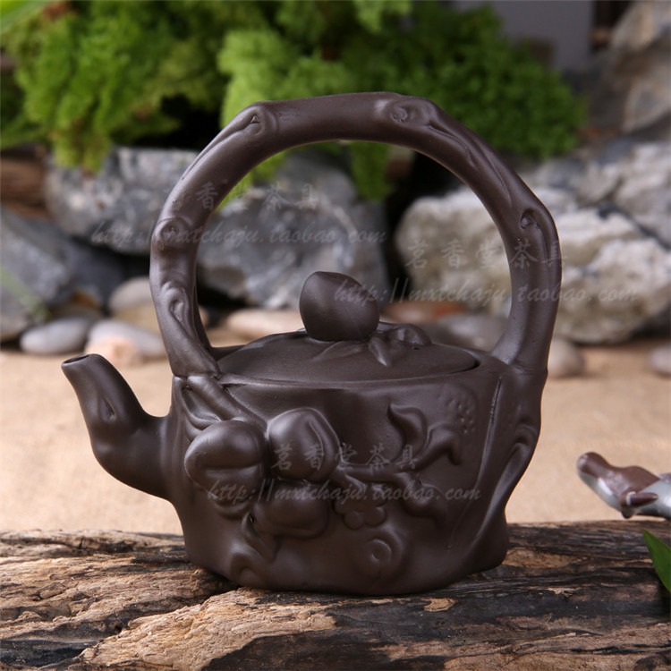 紫砂壶功夫泥壶茶具紫砂大壶 潮汕精品朱泥壶 现代紫砂浮雕工艺