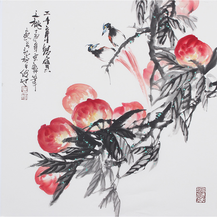 福寿康宁吉祥长寿卷轴画水墨画定制客厅字画风水画桃子图国画花鸟