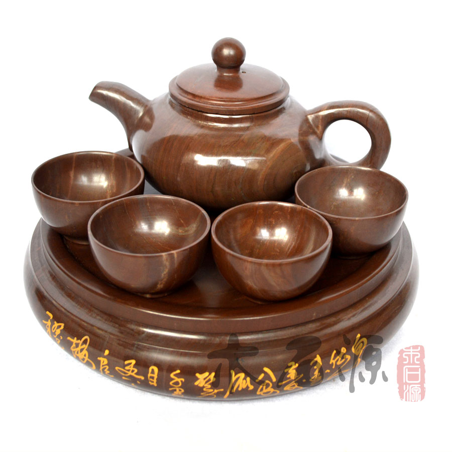 【木石源】纯天然手工木鱼石保健茶具礼盒套装礼品山东济南特产