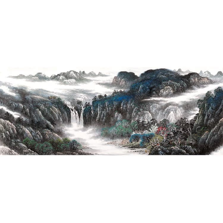 横幅山水画国画山高水长源远流长客厅书房办公室内中式装饰画挂画