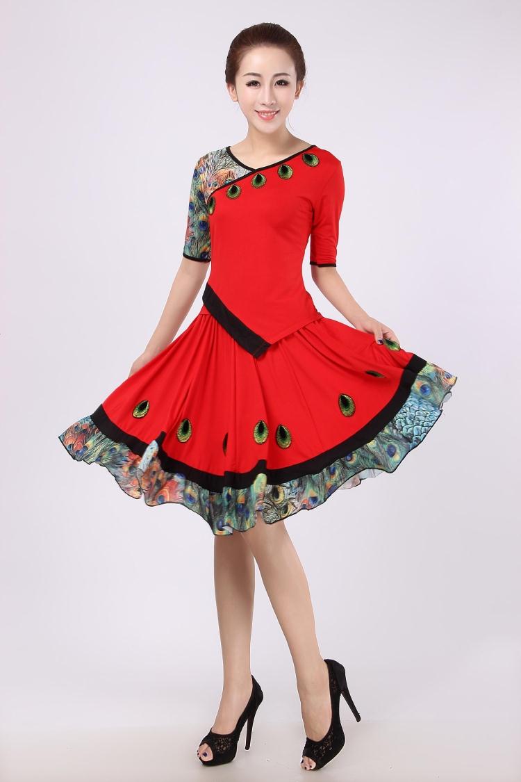 春夏秋新款服装新款 广场舞服装 孔雀姑娘跳舞大摆裙