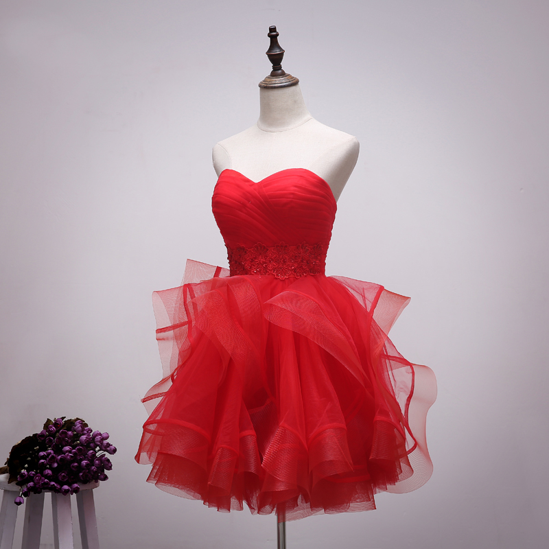 抹胸婚纱礼服新款2016春季红色蕾丝短款新娘
