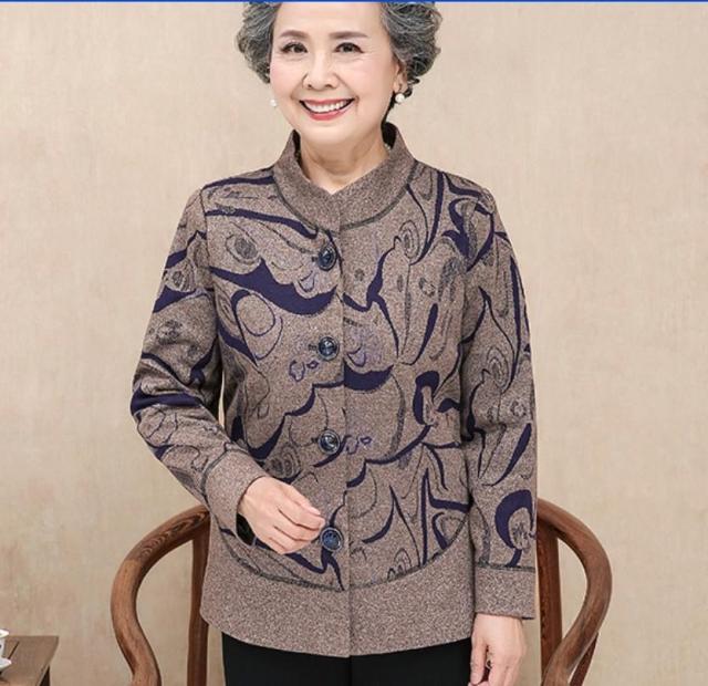 老太太毛呢外套女60-70岁奶奶装秋装长袖上衣80老年人