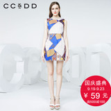CCDD夏装女创意缎印墙围印花一步裙 通勤连衣裙