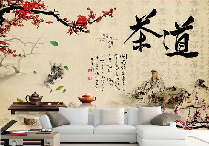 中式水墨山水茶道客厅背景墙装饰画茶馆茶庄茶茶室茶叶店壁纸壁画