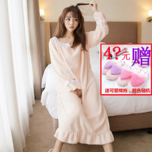 公主睡裙女可爱甜美法兰绒加厚冬季女士长款 睡衣珊瑚绒家居服 韩版