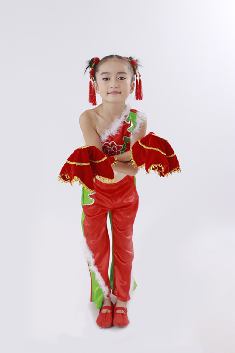 新款元旦儿童演出服女童汉族秧歌舞表演服装幼儿民族舞喜庆舞蹈服
