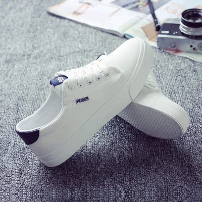 人本秋季白色帆布鞋女韩版系带小白鞋女鞋平底