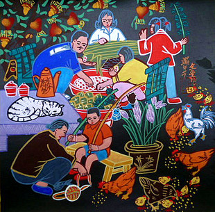 舞龙欢乐喜庆中国民风民俗外交外宾礼品户县农民画尺寸52x76cm