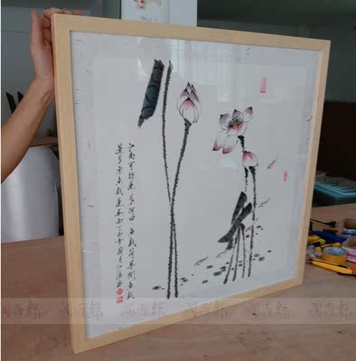 家装手绘装饰画小清新现代水彩画 国画 带实木框装裱真迹 采莲