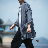 夏季披风斗篷中国风防晒衣 外套薄款 复古风中长款 风衣男加肥加大码