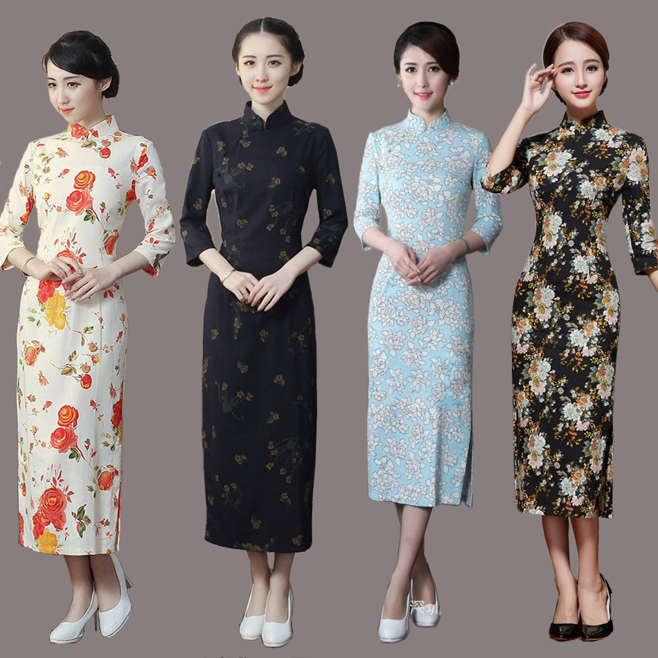 中式改良唐装长款旗袍裙女茶楼茶艺师茶道演出衣服茶叶店导购服装