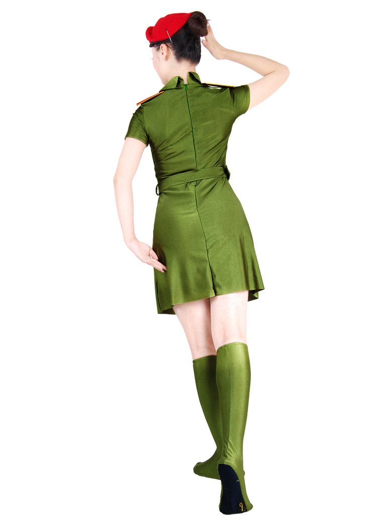 艺人舞美正品女兵舞蹈服装演出服军营部队表演一步长裙贝雷帽预售
