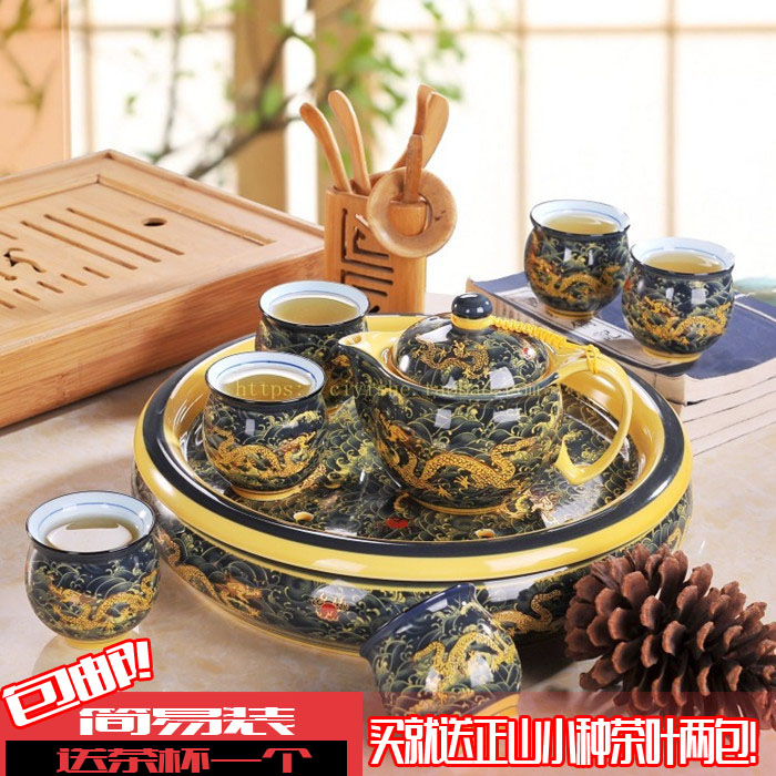 景德镇高档托盘功夫茶具套装特价陶瓷茶盘茶壶双层茶杯整套礼盒