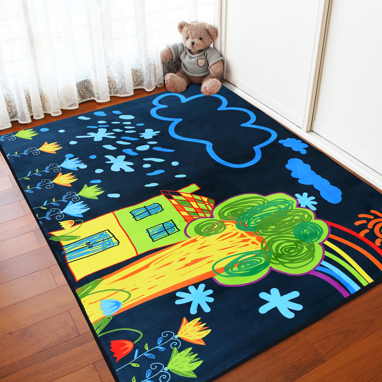 珊瑚绒卡通图案满铺大地毯客厅茶几卧室床边毯宝宝儿童房爬行地垫