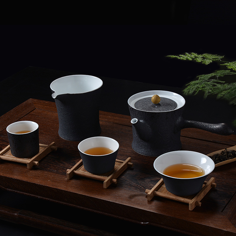 茶具套装 景德镇描金磨砂黑瓷茶壶茶杯整套茶具 青天大千器