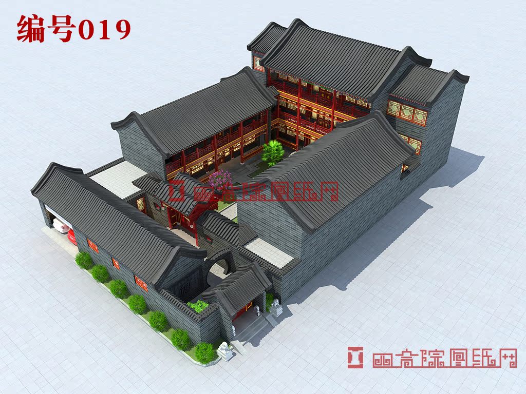 编号004 26x37米二进四合院别墅农村自建房全套施工图纸a3蓝图