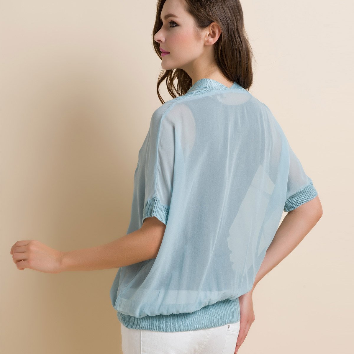 开衫春季桑蚕丝金三塔拼接女针梭织1折包邮_