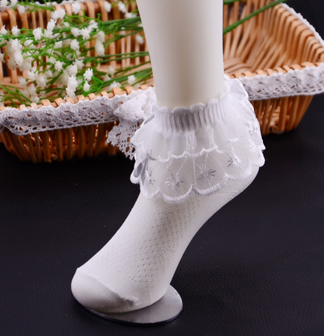 春夏季纯色女童蕾丝花边短袜儿童白色舞蹈公主袜子儿童花边袜子