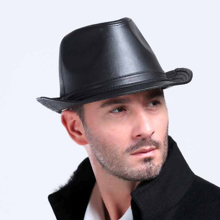 男士真皮羊皮帽子冬天冬季休闲牛仔礼帽中老年人英伦爵士帽绅士帽