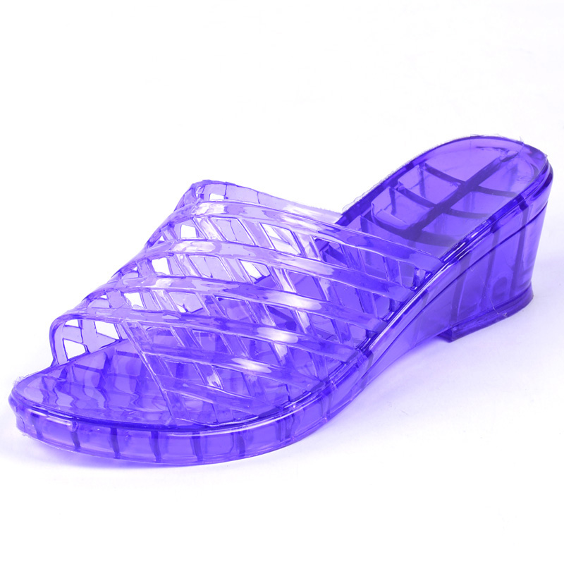 水晶透明塑料拖鞋老式硬底坡跟厚底防臭易洗浴室防滑室外女士拖鞋