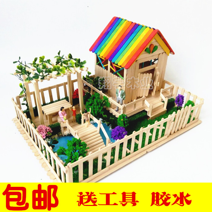 雪糕棒diy拼装模型成品定制冰棍棒沙盘材料一次性筷子纯手工制作 ￥39