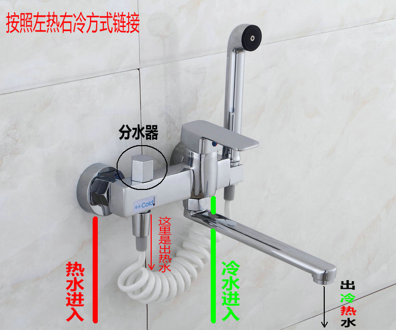 全铜入墙式厨房冷热水龙头暗装挂墙式洗菜盆洗碗池水槽龙头可旋转