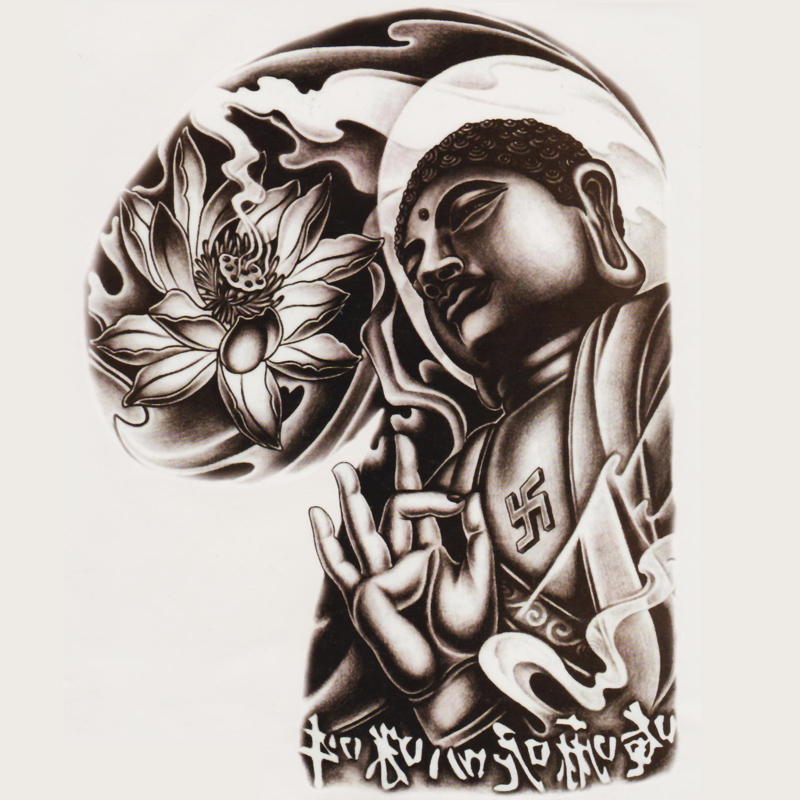 纹身贴纸男 防水仿刺青莲花佛像个性半甲纹身贴 潮款大图手臂纹身