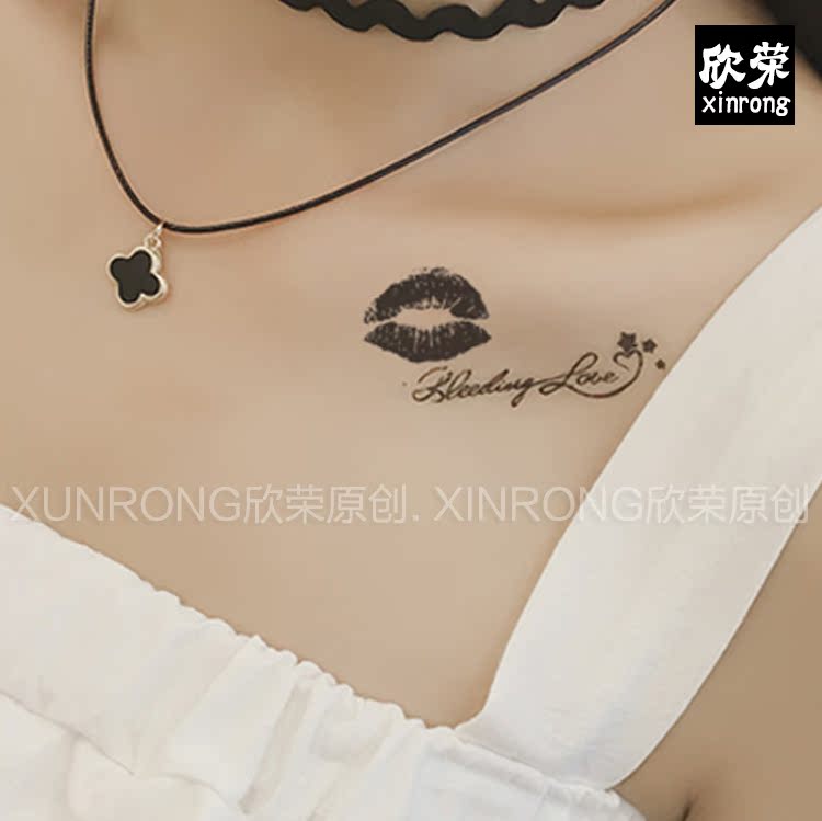【xr73】纹身贴防水女 红嘴唇个性黑唇印一次性感持久 纹身贴纸