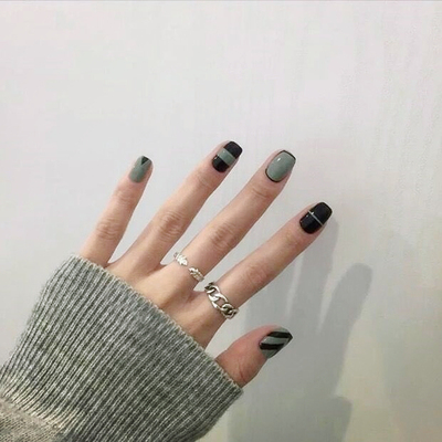 火到不行的潮范绿色 黑包边 小短款美甲贴片 假指甲成品