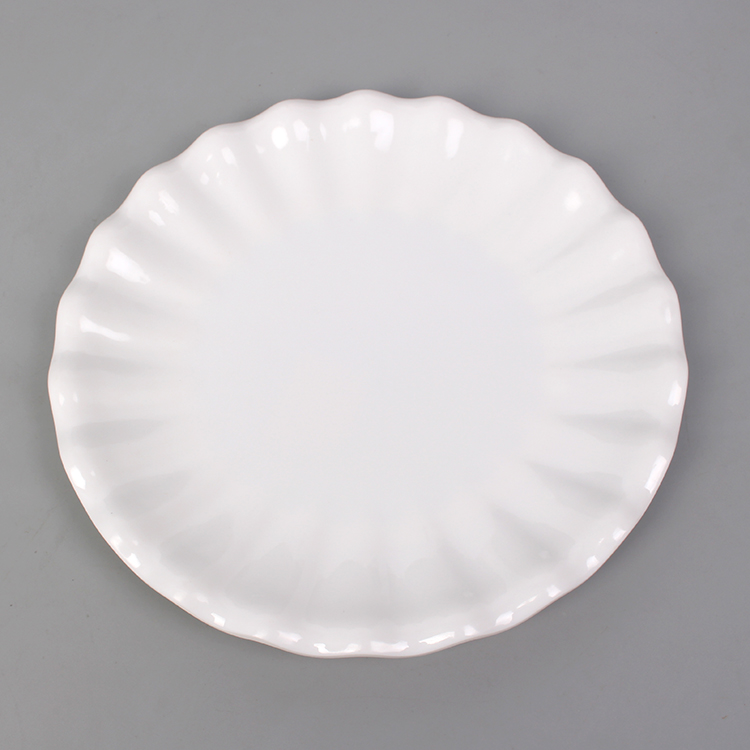 圆形波浪盘白色盘子耐热密胺仿瓷树脂塑料盘加厚圆盘热菜盘圆碟子