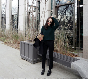 秋冬韩版毛呢哈伦裤