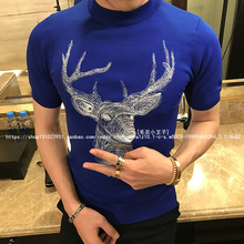 针织t恤衫 露头刺绣冰丝薄款 线衫 时尚 短袖 半高领修身 夏季新款