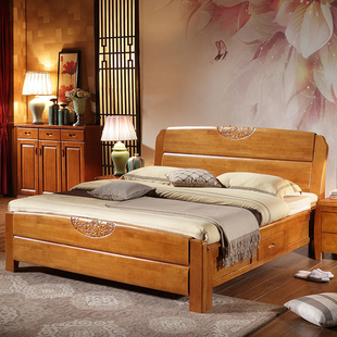 特价全实木床1.5 1.8米 橡木床 双人简约中式家具高箱储物婚床5包