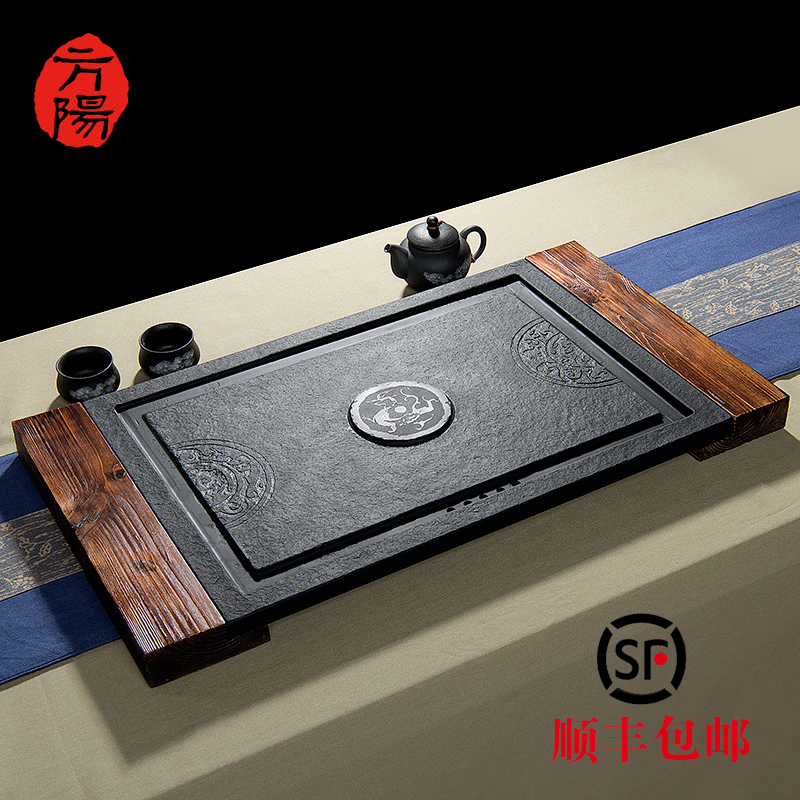 方阳天然乌金石头茶盘茶台茶海整块黑金石茶盘特价刻定制特价包邮