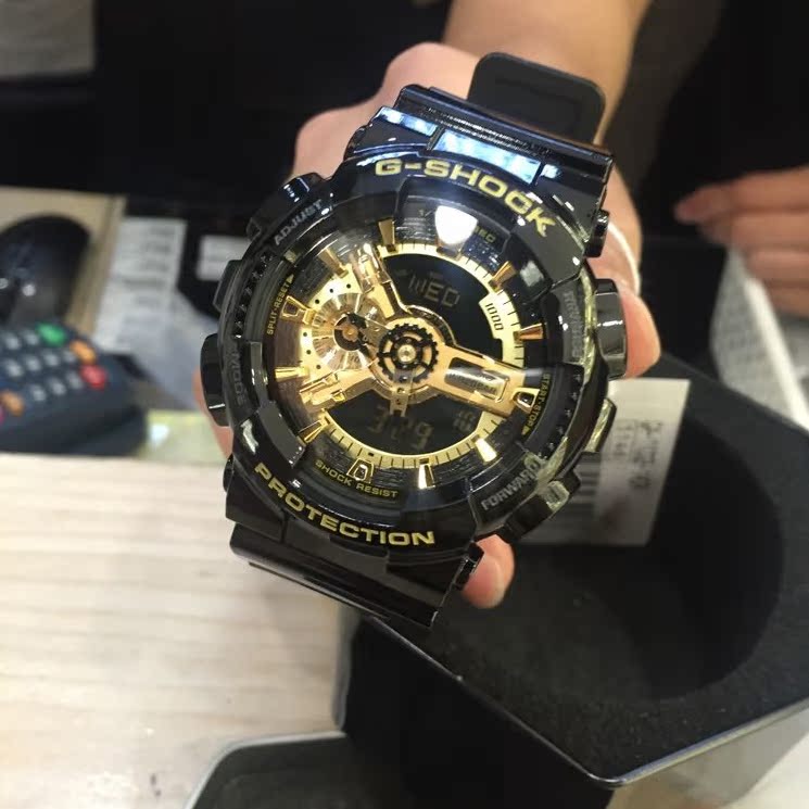 代购日本正品卡西欧手表男黑金运动带灯g-shock ga-110gb国际联保