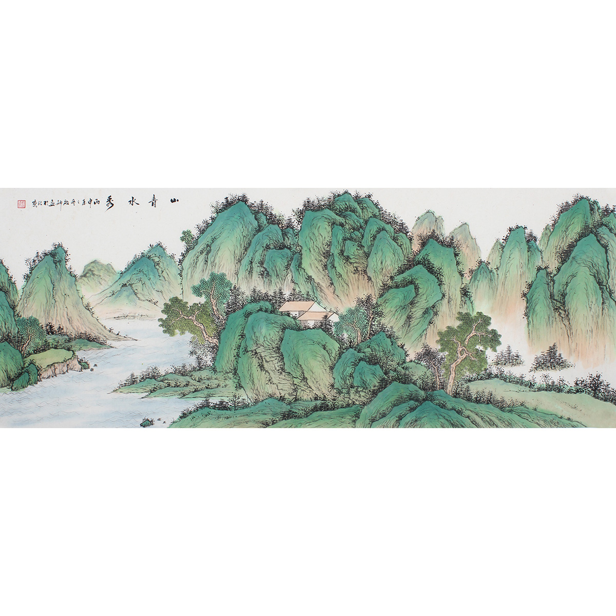 纯手绘六尺横幅客厅水墨写意仿古山水画名人字画真迹国画中国书画