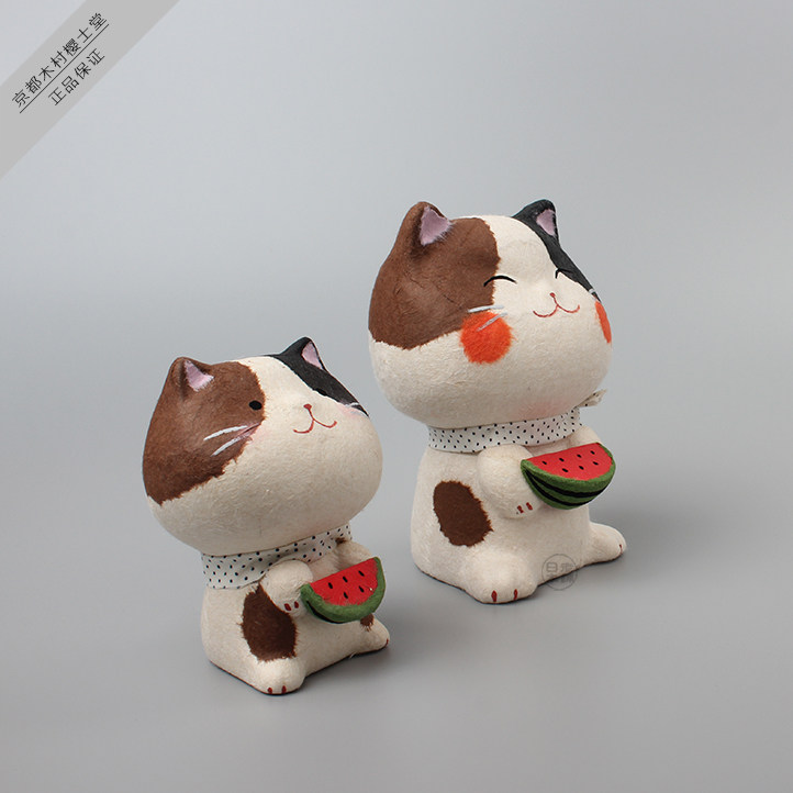 家居装饰工艺小摆件办公卓室日本木村樱士堂可爱多良福猫西瓜太郎