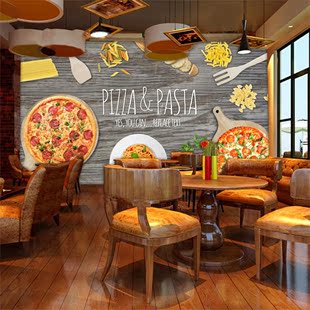pizza主题风格汉堡披萨店创意墙面装饰画壁纸西餐厅装修背景墙纸