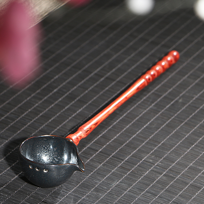 碗泡分茶勺 日式手工陶瓷 实木柄普洱分茶器 功夫茶具舀水勺 包邮