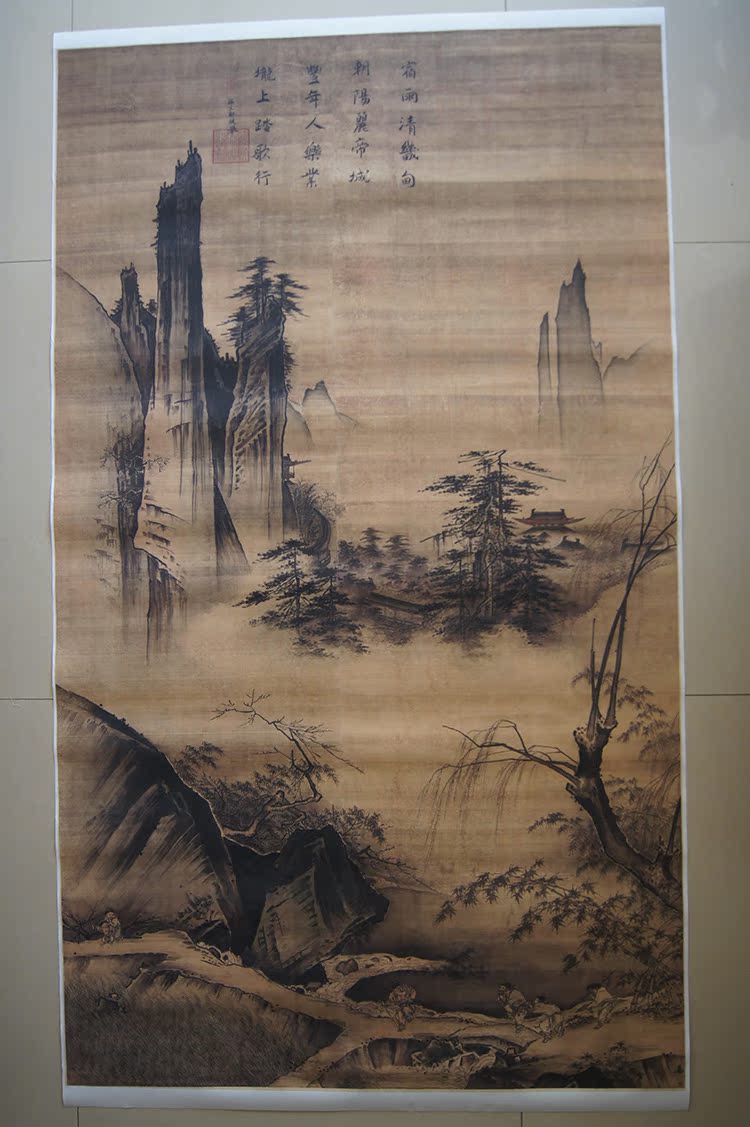 1:1名家真迹国画山水画古代名画复制品南宋 马远踏歌图111*193cm